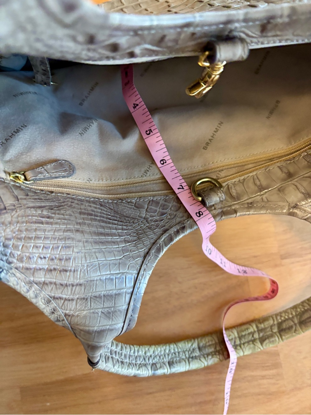 Brahmin Croc-Embossed Leather Taupe Tote Bag ~ - Picture 9 of 11